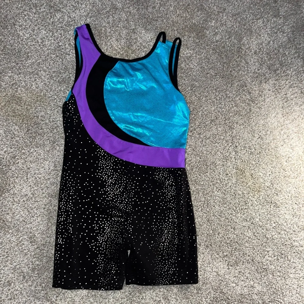 Danskin Blue and Black Leotard with Purple‎ Accent